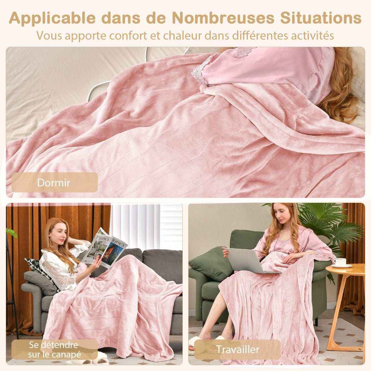 Couverture Chauffante Électrique 130X180Cm 4 Niveaux De Chauffage Télécommande Minuterie D'Arrêt Automatique 8H Couverture En Flanelle 5 Couleurs Au Choix