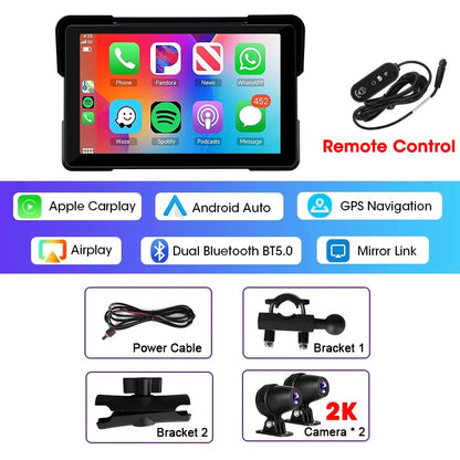 5/7 Inch Carplay Motorcycle DVR Navigation GPS Wireless Carplay Android Auto IPX7 Display Screen Portable Moto Monitor