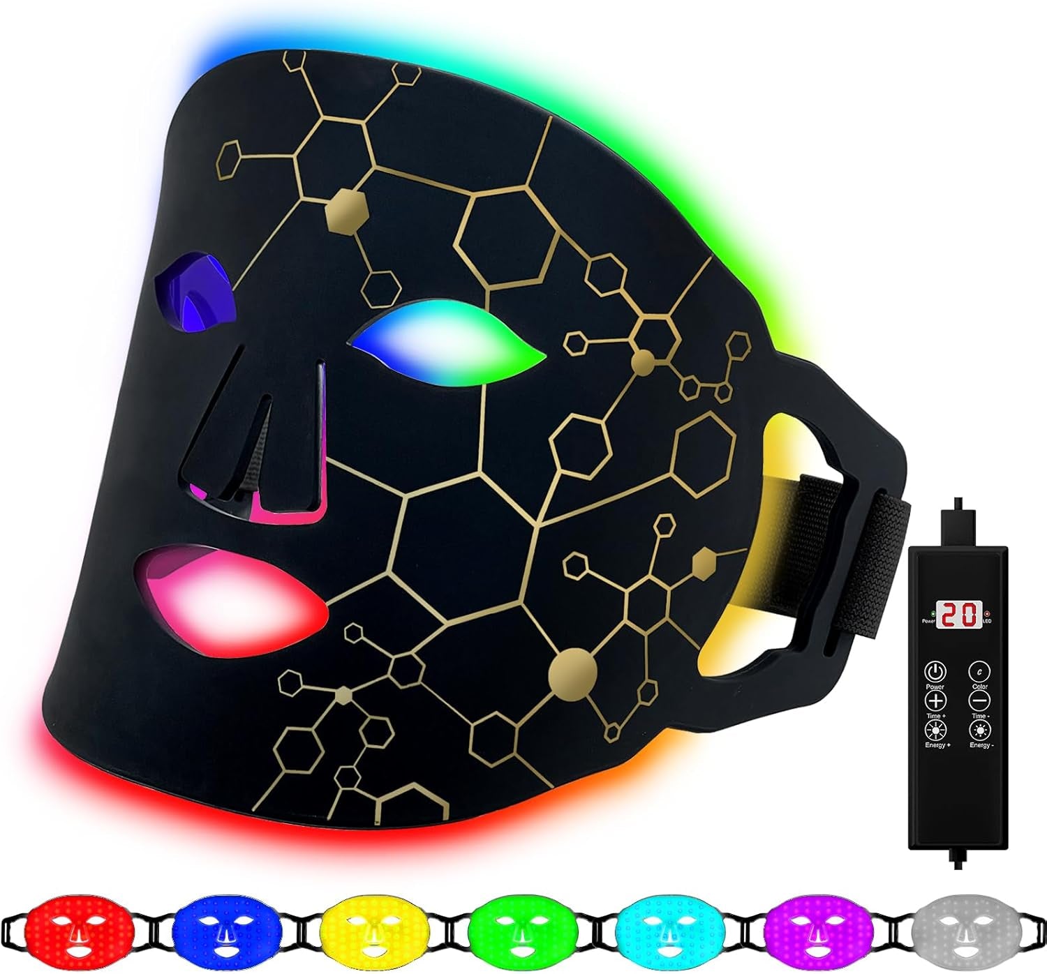 Masque LED Visage Luminothérapie, 7 Couleur Masque Luminothérapie Visage, Raffermissant Rajeunissant Anti-Âge Pour Les Cicatrices D'Acné