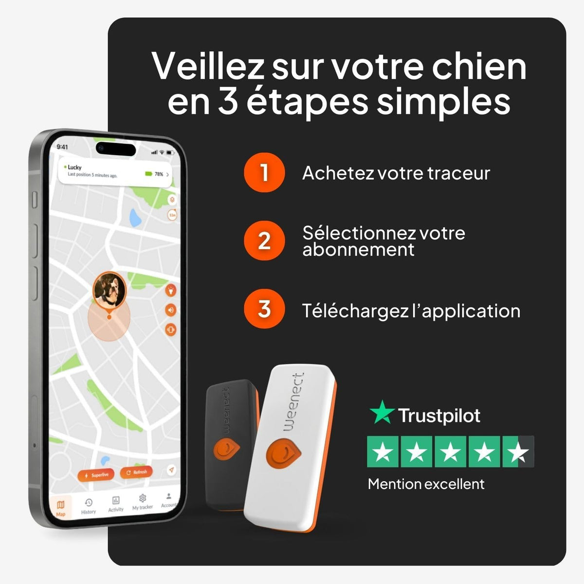 Chien XS - Mini Traceur GPS Pour Chien | Suivi En Temps Réel | Etanche | plus Petit Modèle Du Marché | Abonnement Requis | Garantie À Vie