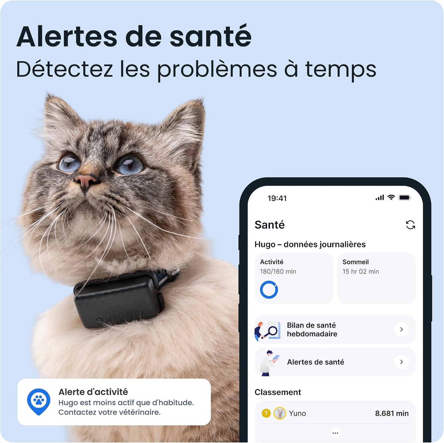– Collier GPS Chat Connecté Mini | N° 1 Des GPS Pour Chats | Localisation GPS En Direct | Historique De Localisation Et Fonction Territoire | Collier De Sécurité Inclus (Bleu Foncé)
