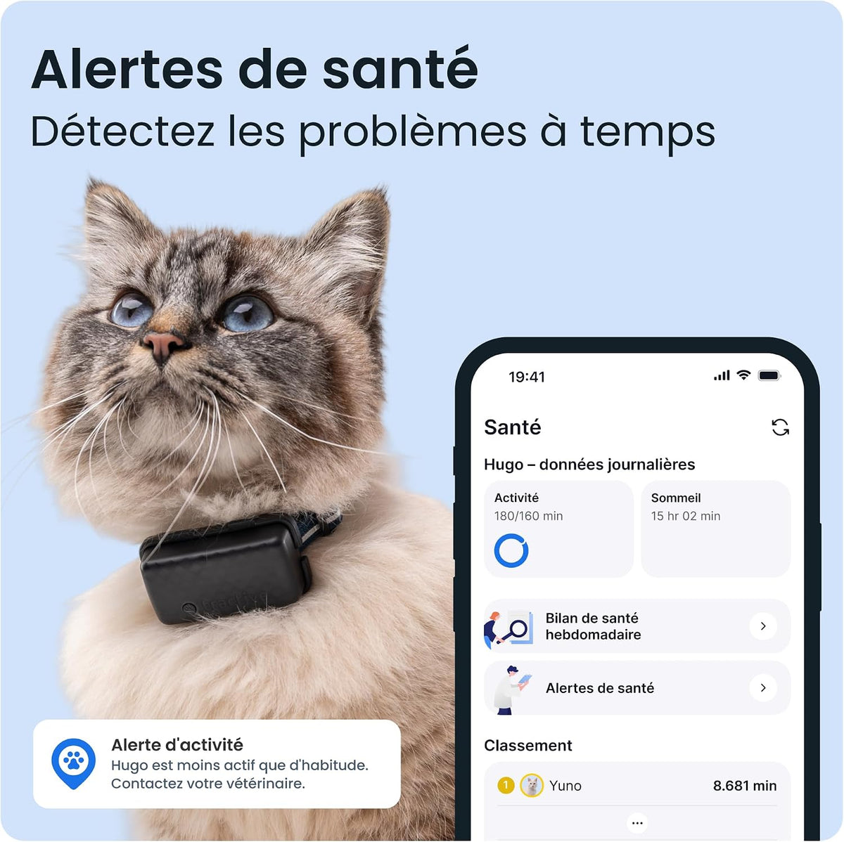 – Collier GPS Chat Connecté Mini | N° 1 Des GPS Pour Chats | Localisation GPS En Direct | Historique De Localisation Et Fonction Territoire | Collier De Sécurité Inclus (Bleu Foncé)