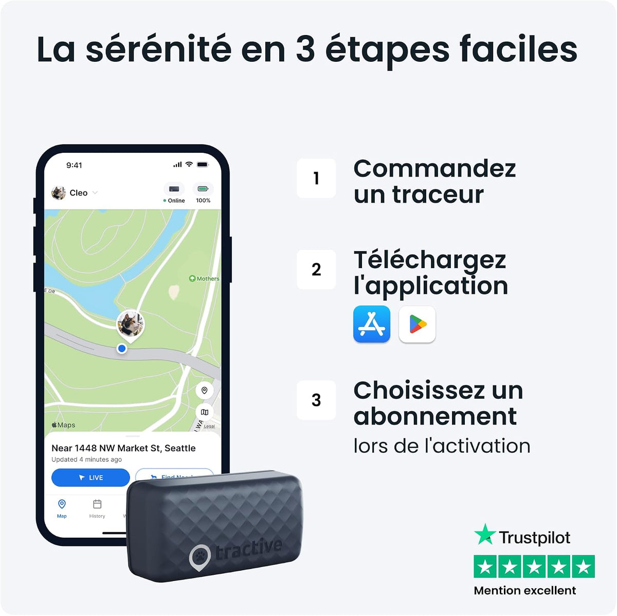 – Collier GPS Chat Connecté Mini | N° 1 Des GPS Pour Chats | Localisation GPS En Direct | Historique De Localisation Et Fonction Territoire | Collier De Sécurité Inclus (Bleu Foncé)