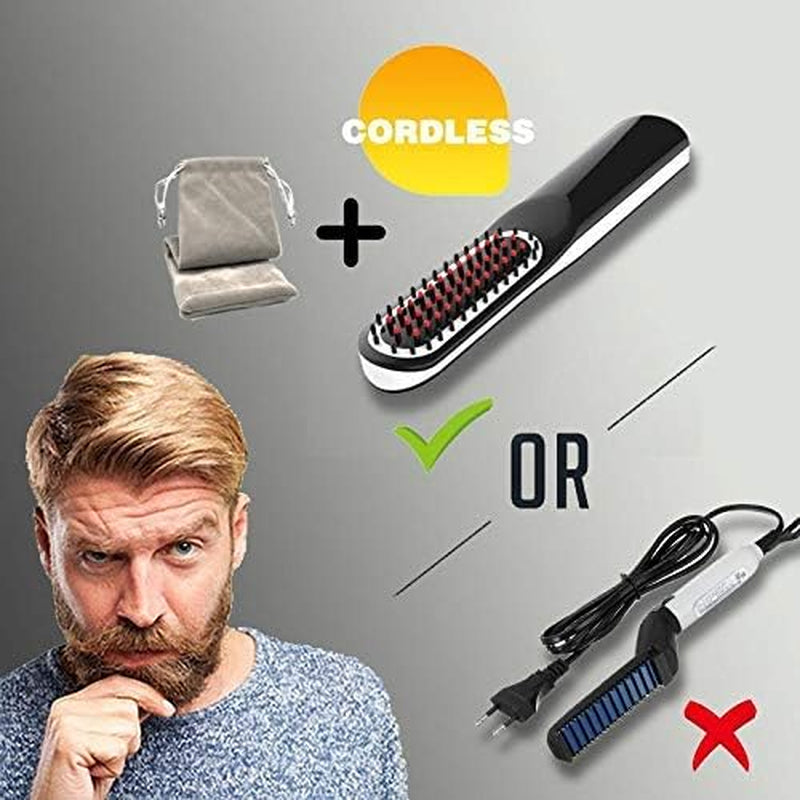 Lisseur Barbe, Brosse Lissante Chauffante Avec Sans Fil/Anti-Brûlure/Mise Hors Tension Automatique/Températures Ajustables/Taille Mini Pour Voyager/Maison
