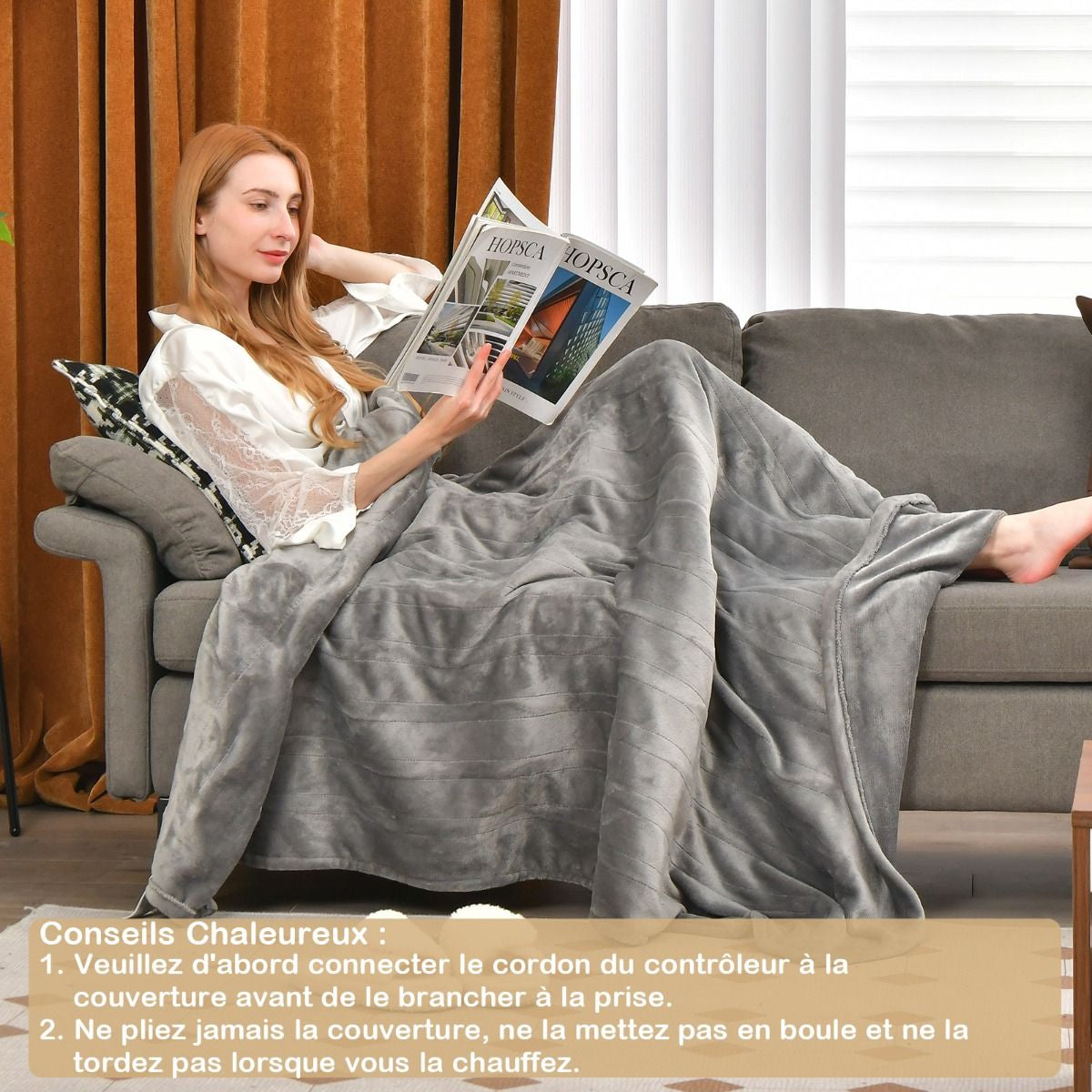 Couverture Chauffante Électrique 130X180Cm 4 Niveaux De Chauffage Télécommande Minuterie D'Arrêt Automatique 8H Couverture En Flanelle 5 Couleurs Au Choix