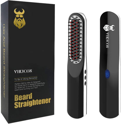 Lisseur Barbe, Brosse Lissante Chauffante Avec Sans Fil/Anti-Brûlure/Mise Hors Tension Automatique/Températures Ajustables/Taille Mini Pour Voyager/Maison