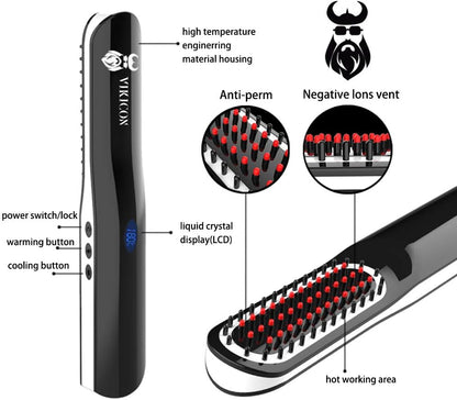 Lisseur Barbe, Brosse Lissante Chauffante Avec Sans Fil/Anti-Brûlure/Mise Hors Tension Automatique/Températures Ajustables/Taille Mini Pour Voyager/Maison