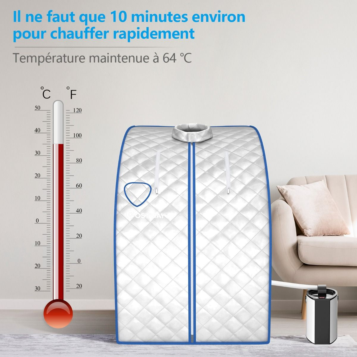 Cabine De Sauna Portable Pliable 3L Avec Télécommande 9 Options De Minuterie Fonction De Vaporisation Puissance 1000 W Noir/Gris/Argent