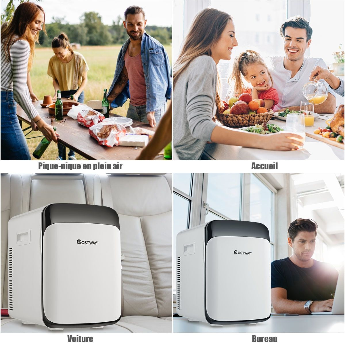 Mini Réfrigérateur 15L 2 En 1 Mini Frigo Portable Fonction De Refroidissement Et De Chauffage Blanc/Noir