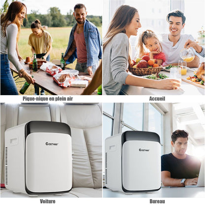 Mini Réfrigérateur 15L 2 En 1 Mini Frigo Portable Fonction De Refroidissement Et De Chauffage Blanc/Noir