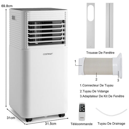 Climatiseur Mobile 4 En 1 Refroidissement Déshumidification Ventilateur 9000BTU 2 Vitesses Mode Veille Minuterie 24 H Blanc/Noir