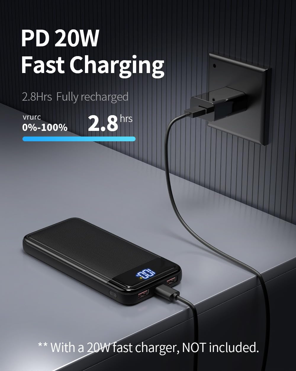 Batterie Externe 13800Mah, Slimmest 22.5W Power Bank,Batterie Portable USB C (Entrée/Sortie) PD3.0 QC4.0 Charge Rapide Chargeur Portable Avec Affichage LCD Compatible Iphone Etc.