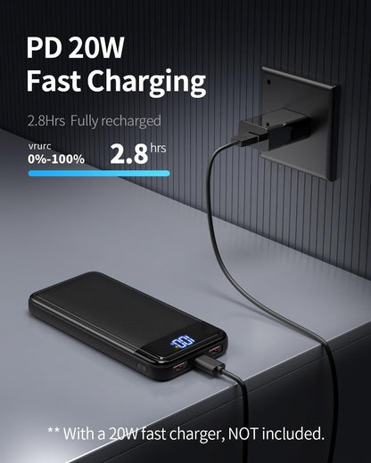 Batterie Externe 13800Mah, Slimmest 22.5W Power Bank,Batterie Portable USB C (Entrée/Sortie) PD3.0 QC4.0 Charge Rapide Chargeur Portable Avec Affichage LCD Compatible Iphone Etc.