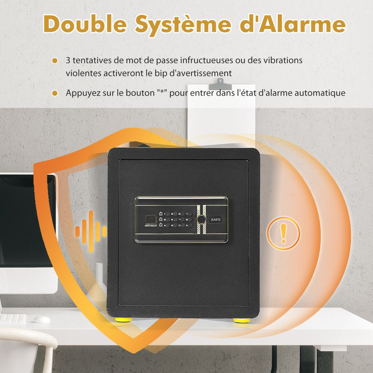 Coffre-Fort De Sécurité Électronique 36 X 31 X 41 CM 46 L Système D'Alarme Clavier Numérique 4 Clés