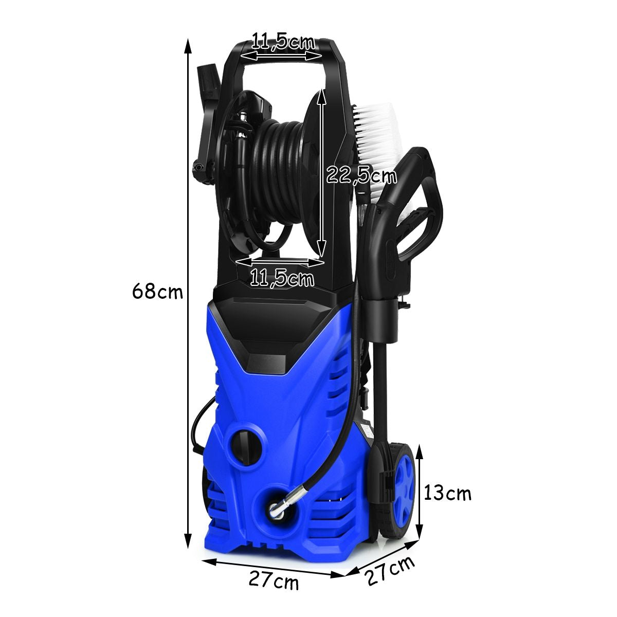 Nettoyeur Haute Pression 1500W 140Bar 300L/H Avec 1 Buse Lotus Et 1 Buse Haute Pression Accessoires 27X27X68Cm Bleu