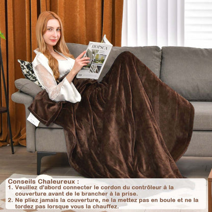 Couverture Chauffante Électrique 130X180Cm 4 Niveaux De Chauffage Télécommande Minuterie D'Arrêt Automatique 8H Couverture En Flanelle 5 Couleurs Au Choix