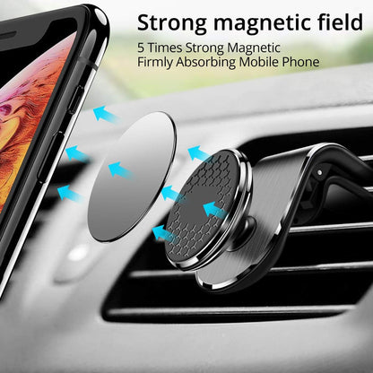 Support Telephone Voiture Magnetique,Support Voiture Auto Universel Rotation 360° Aimant Telephone Voiture Et Un Bouton De Libération Pour Smartphones Et GPS 4.7-6.7 Pouces - Noir