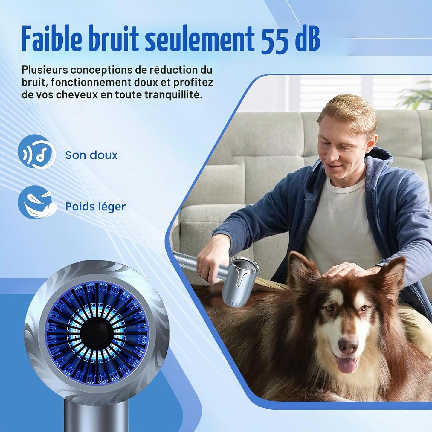 Sèche-Cheveux Ionique Professionnel 2300W, 3 Réglages De Chaleur, Pour La Maison, Le Salon Et Les Voyages - Avec Accessoires