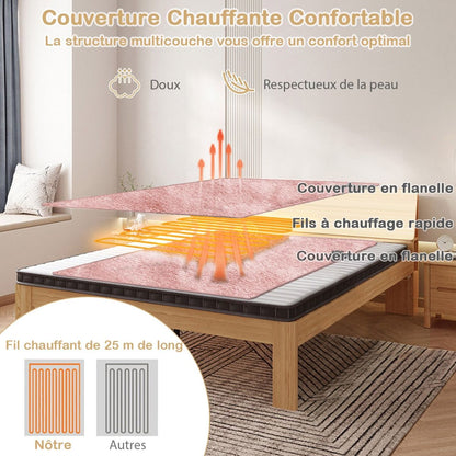Couverture Chauffante Électrique 130X180Cm 4 Niveaux De Chauffage Télécommande Minuterie D'Arrêt Automatique 8H Couverture En Flanelle 5 Couleurs Au Choix