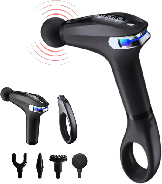 Pistolet De Massage Musculaire À Percussion Avec Manche Extensible Pour Tout Le Corps, Masseur Cervical Et Dos En Tissu Profond, Pistolet De Massage Électrique, 9 Modes Et 4 Têtes. Soulage Les