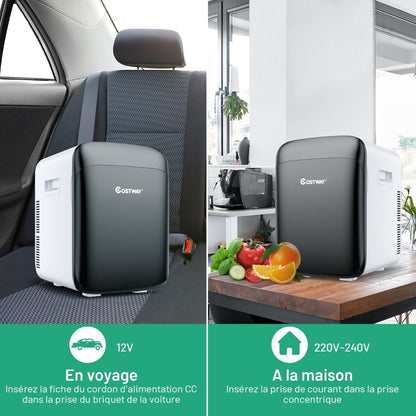 Mini Réfrigérateur 15L 2 En 1 Mini Frigo Portable Fonction De Refroidissement Et De Chauffage Blanc/Noir