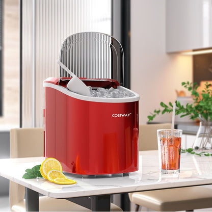 Machine À Glaçons Portable 12 Kg/24H 2 Formats De Glaçons 6-13 Minutes Réservoir D'Eau 2,2 L Avec Pelle Panier Amovible Argenté/Rouge