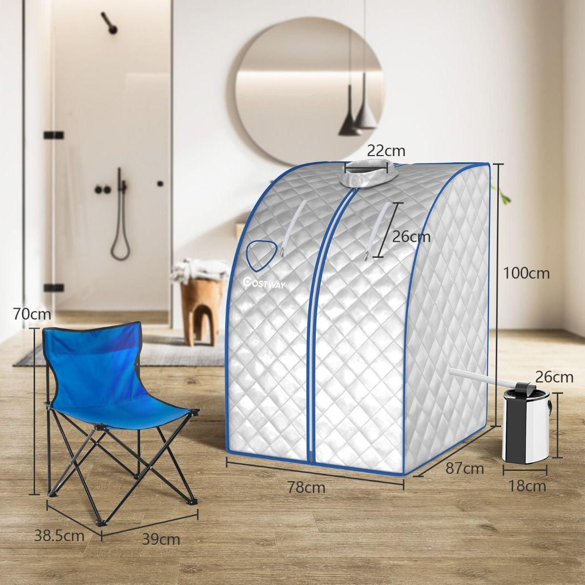 Cabine De Sauna Portable Pliable 3L Avec Télécommande 9 Options De Minuterie Fonction De Vaporisation Puissance 1000 W Noir/Gris/Argent