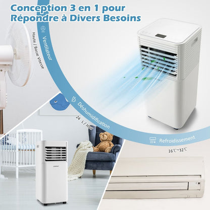 Climatiseur Mobile 4 En 1 Refroidissement Déshumidification Ventilateur 9000BTU 2 Vitesses Mode Veille Minuterie 24 H Blanc/Noir