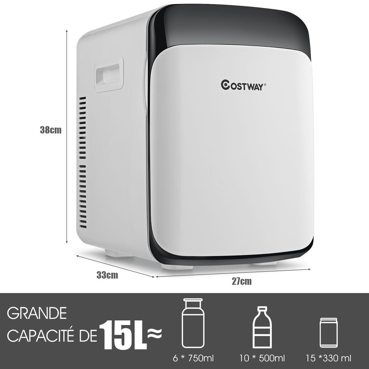 Mini Réfrigérateur 15L 2 En 1 Mini Frigo Portable Fonction De Refroidissement Et De Chauffage Blanc/Noir