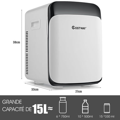 Mini Réfrigérateur 15L 2 En 1 Mini Frigo Portable Fonction De Refroidissement Et De Chauffage Blanc/Noir
